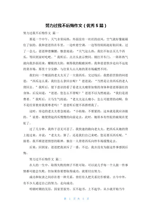 努力过我不后悔作文(优秀5篇)