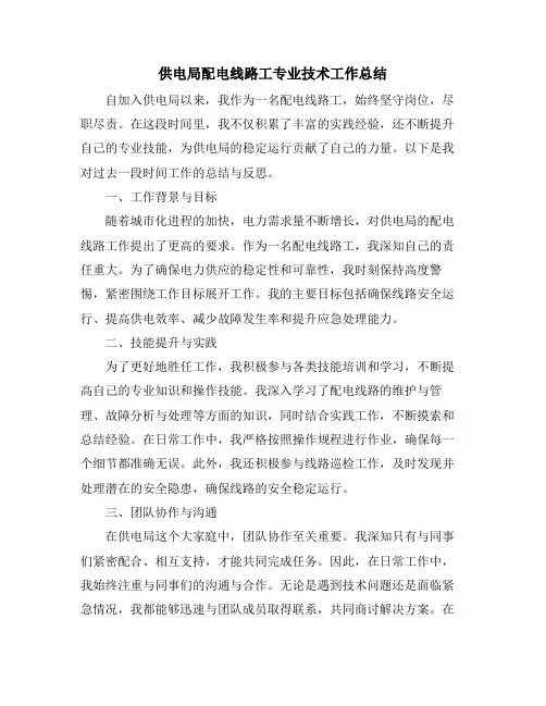 供电局配电线路工专业技术工作总结