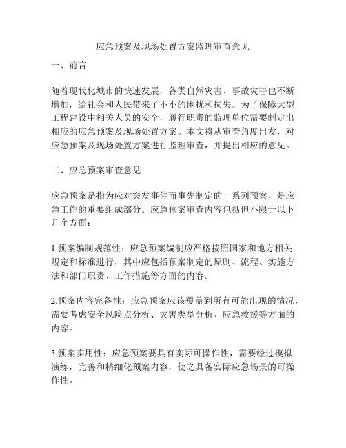 应急预案及现场处置方案监理审查意见