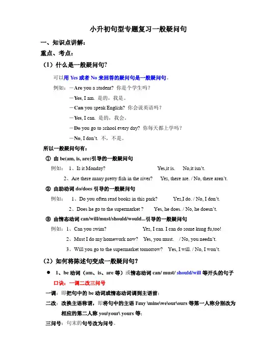 小升初句型专题复习一般疑问句(讲义)-人教PEP版英语六年级下册