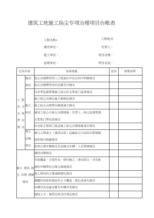 扬尘治理台账表