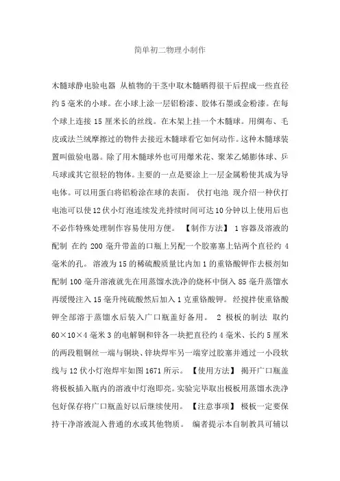 简单初二物理小制作