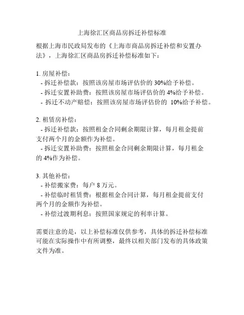 上海徐汇区商品房拆迁补偿标准