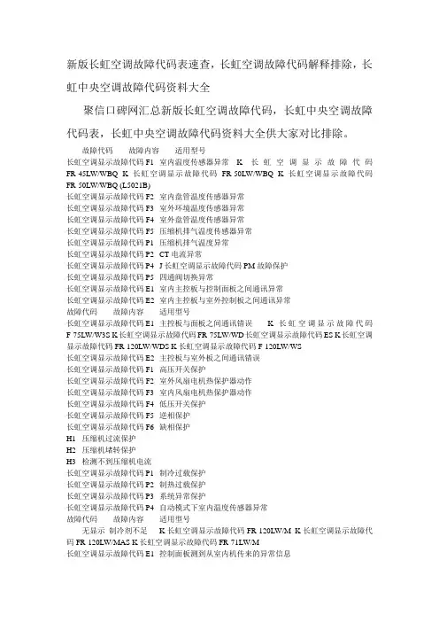 新版长虹空调故障代码表速查-长虹空调故障代码解释排除-长虹中央空调故障代码资料大全