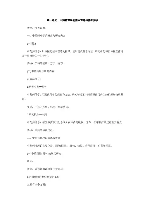 执业中药师考点重点  中药药理学的基本理论与基础知识