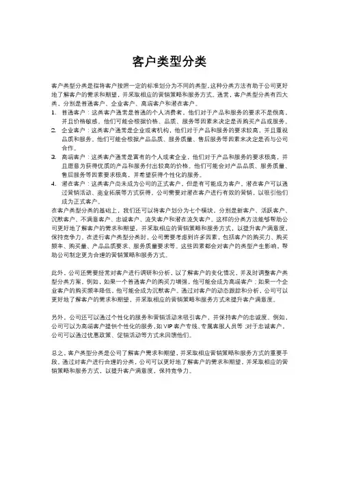 客户类型分类四大类