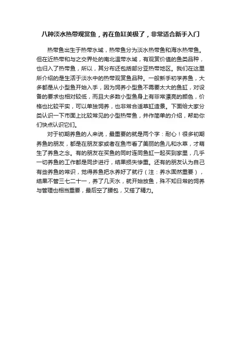 八种淡水热带观赏鱼，养在鱼缸美极了，非常适合新手入门