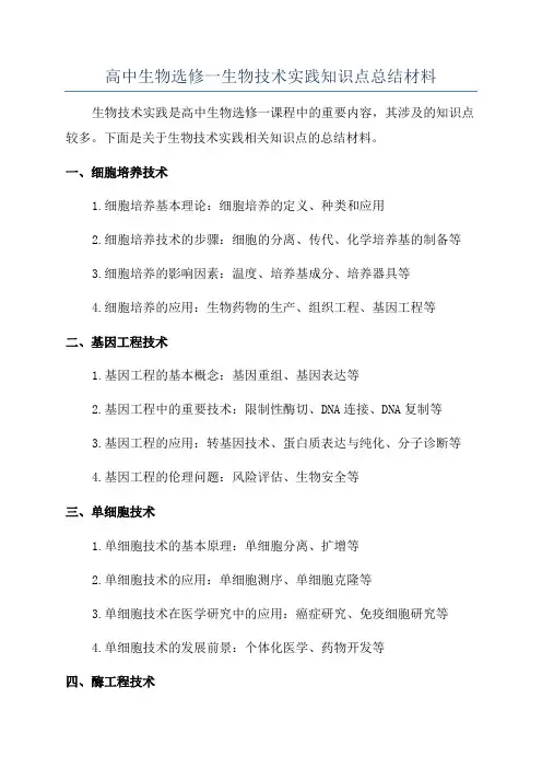 高中生物选修一生物技术实践知识点总结材料