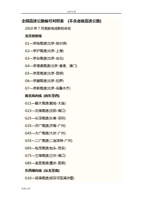 全国高速公路编号对照表