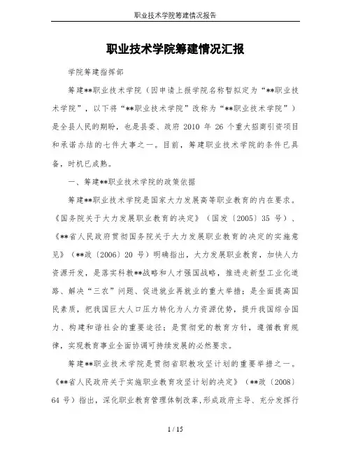 职业技术学院筹建情况报告