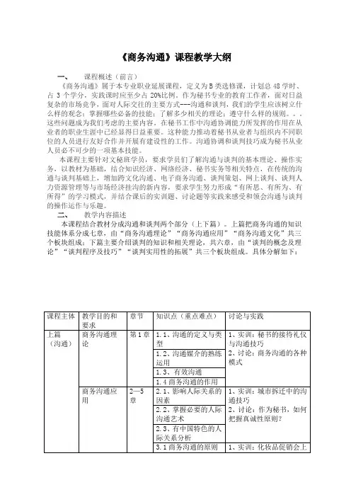 《商务沟通》课程教学大纲