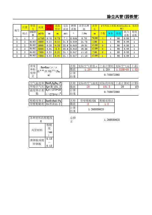 (可参考)通风除尘系统主要参数、阻力快速计算表 