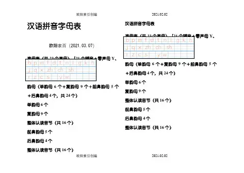 汉语拼音字母表-四线格介绍模板写(A4直接打印)之欧阳家百创编