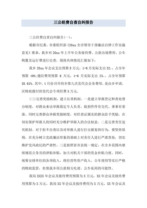 三公经费自查自纠报告
