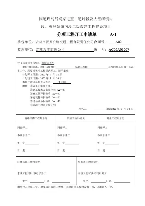 混凝土路面开工报告