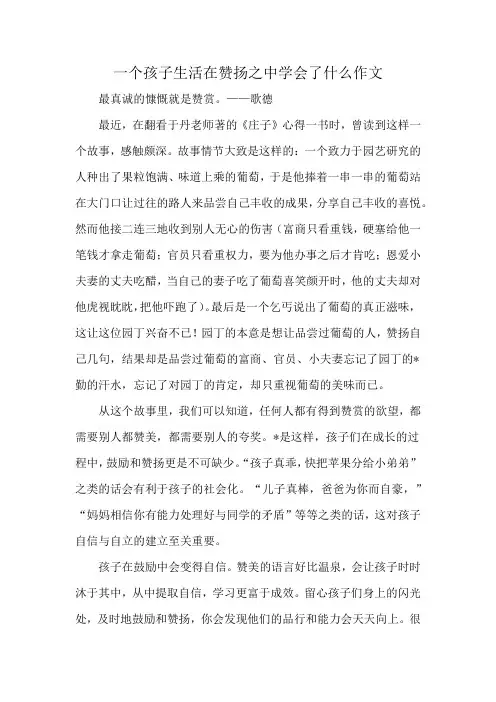 一个孩子生活在赞扬之中学会了什么作文