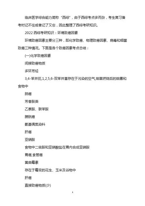 2022西综考研知识：环境致癌因素