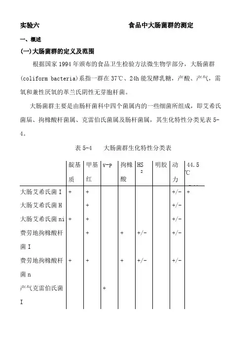 食品中大肠菌群的测定附mpn检索表