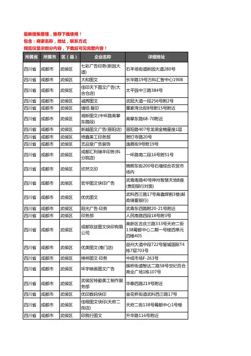 新版四川省成都市武侯区打印企业公司商家户名录单联系方式地址大全549家