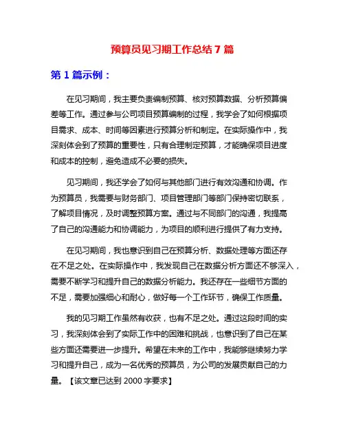 预算员见习期工作总结7篇