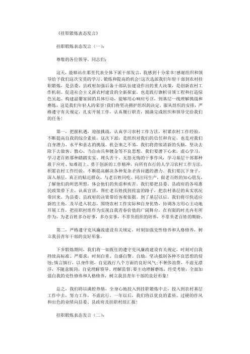 挂职锻炼表态发言6篇