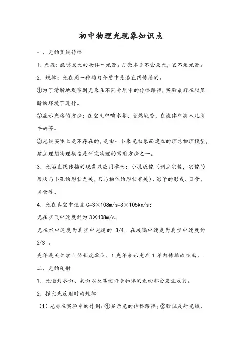 初中物理光现象知识点