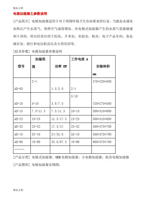 (整理)电极加湿器参数