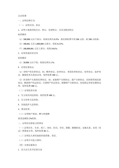 国内公证处收费标准