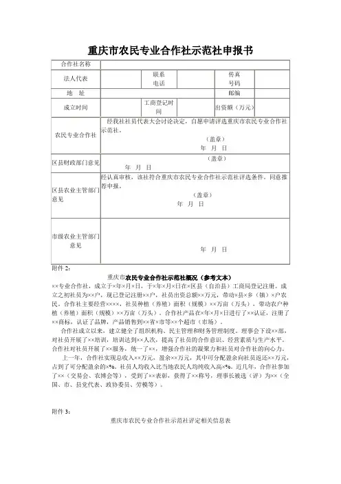重庆市农民专业合作社示范社申报书