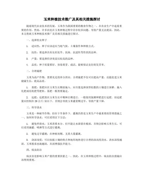 玉米种植技术推广及其相关措施探讨