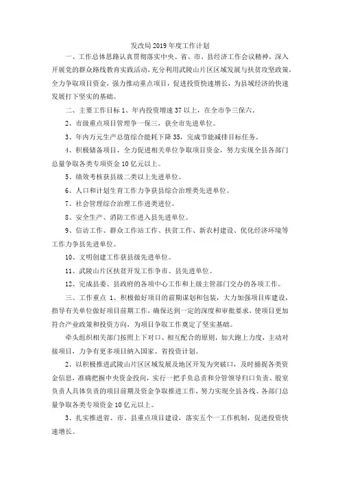 最新-发改局2019年度工作计划 精品