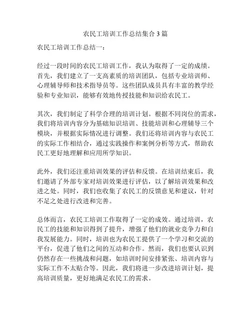 农民工培训工作总结集合3篇