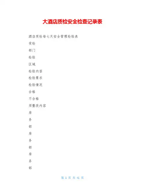 大酒店质检安全检查记录表