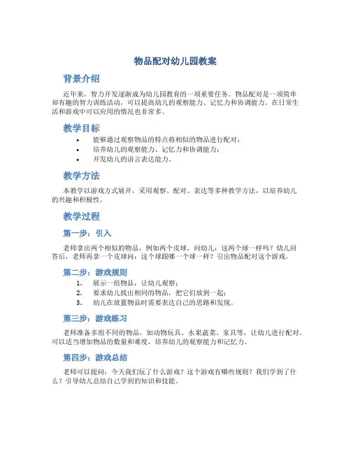 物品配对幼儿园教案