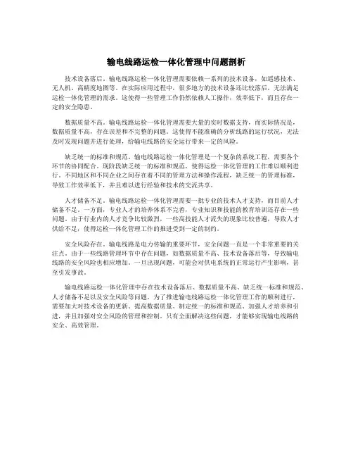 输电线路运检一体化管理中问题剖析