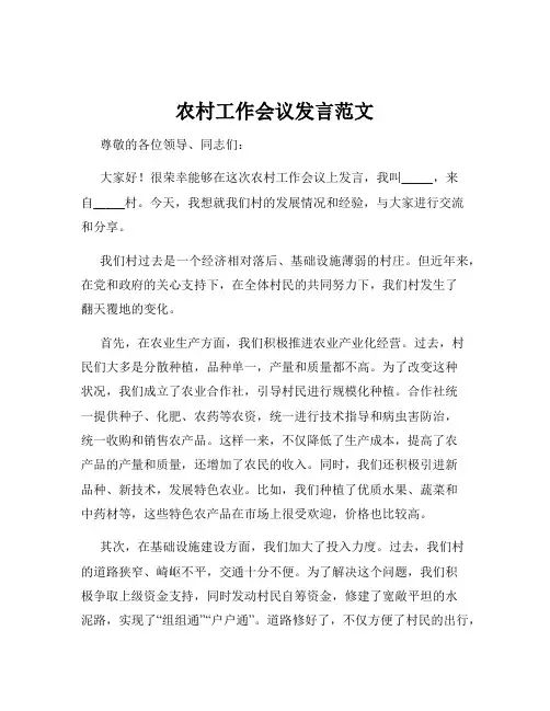 农村工作会议发言范文