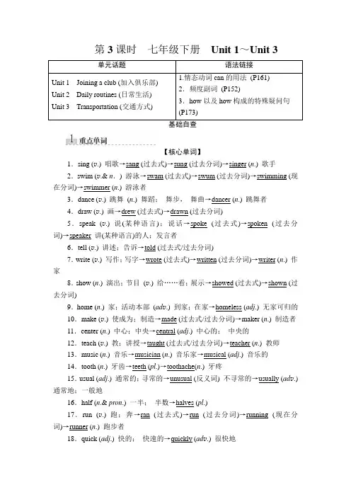 中考英语(人教新目标)一轮复习方案第一部分 第3课时 七年级下册 Unit 1~Unit 3