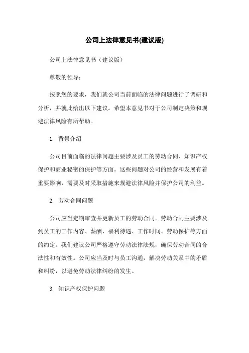 公司上法律意见书(建议版)
