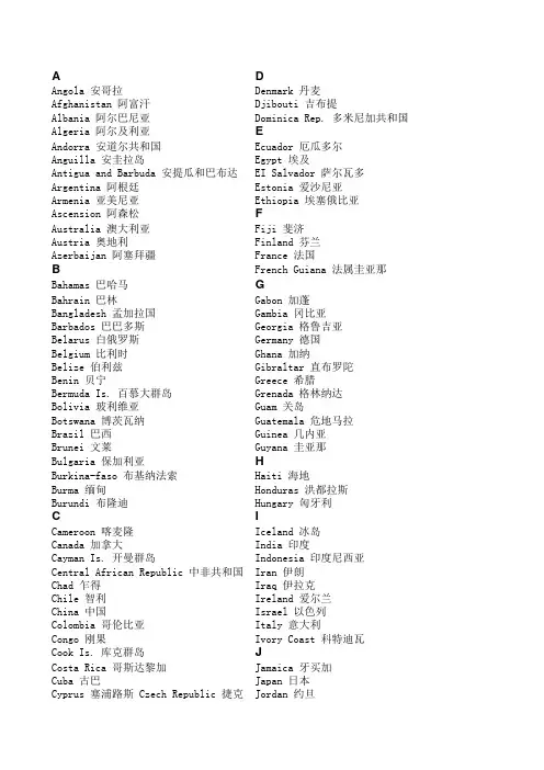 常见国家中英文对照
