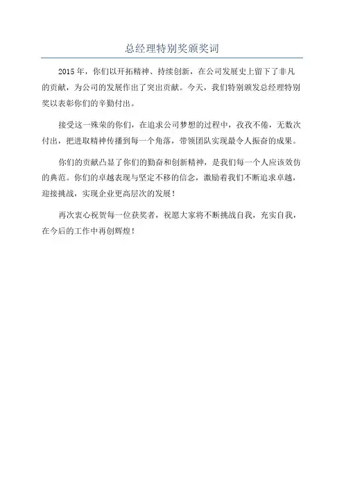 总经理特别奖颁奖词