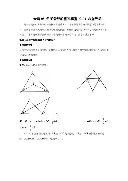 2023年中考数学常见几何模型之角平分线非全等类模型