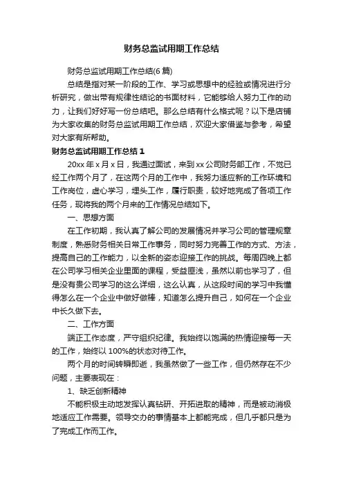 财务总监试用期工作总结