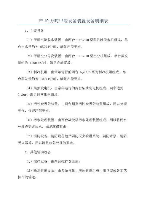 产10万吨甲醛设备装置设备明细表