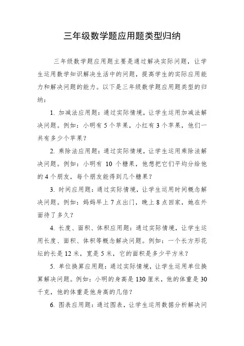 三年级数学题应用题类型归纳