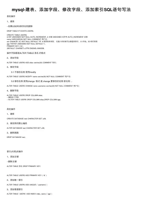 mysql-建表、添加字段、修改字段、添加索引SQL语句写法