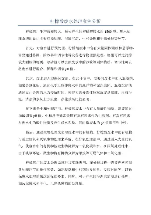 柠檬酸废水处理案例分析