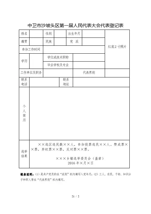人民代表大会代表登记表