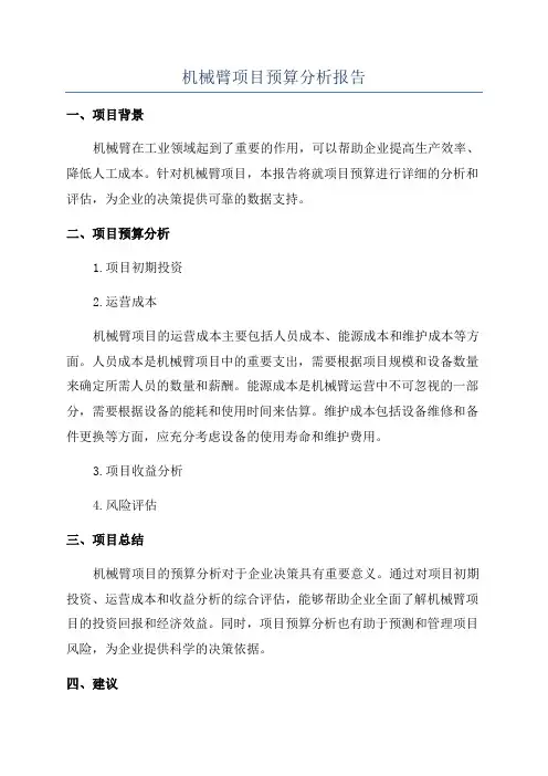 机械臂项目预算分析报告