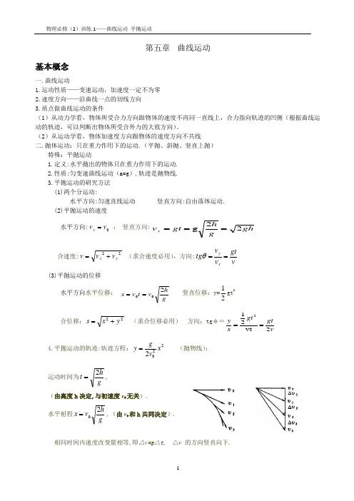 训练1：曲线运动 平抛运动知识点总结和习题