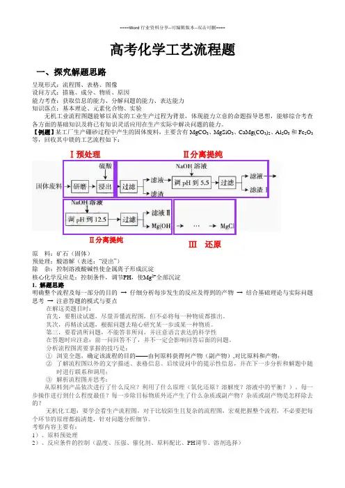 高考化学工艺流程题解题方法